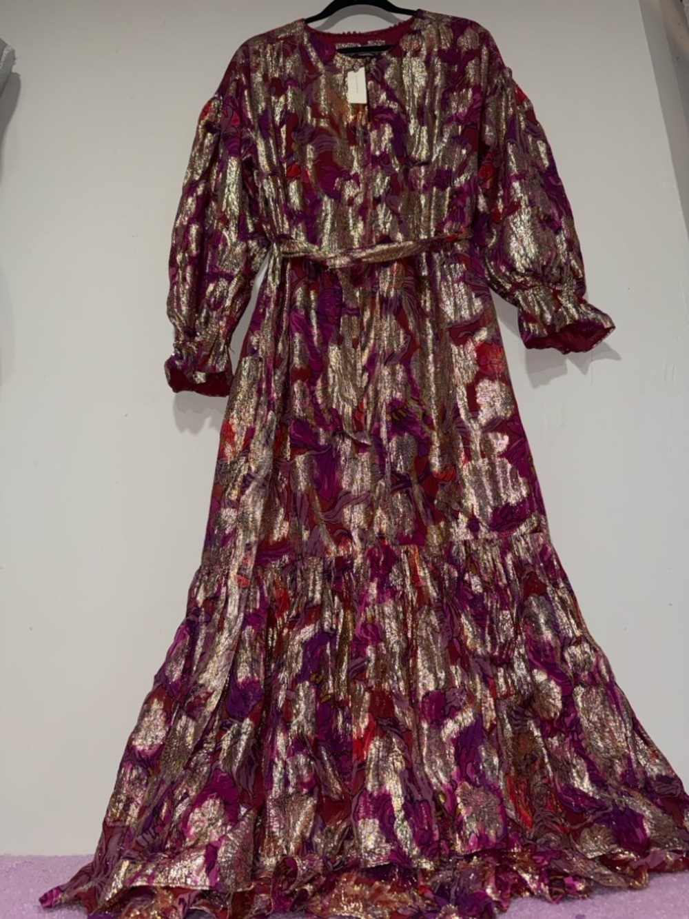 Anthropologie Metallic Magenta and Gold High-Low Maxi Dress - Picture 4 of 6